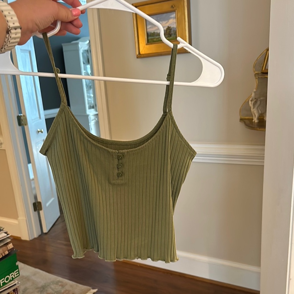 American Eagle Outfitters Green Ribbed Crop Camisole New Without Tags